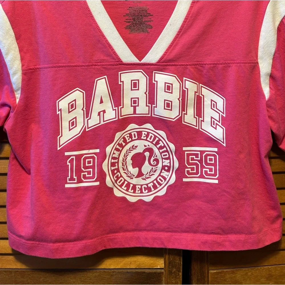 Mattel Barbie Pink V-Neck Cropped Top - Picture 7 of 12